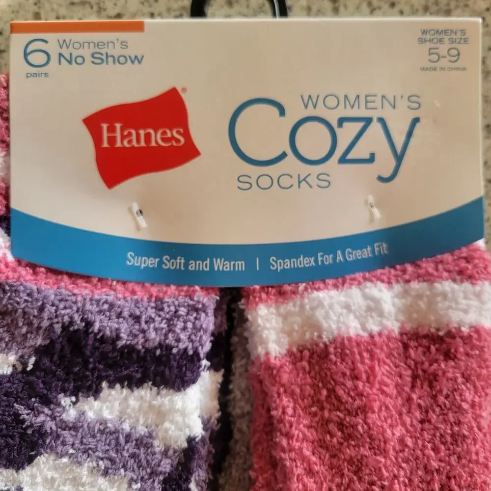 Hanes Womens Cozy Fuzzy No Show Super Soft Slipper Socks MultiColor✨️6pr✨️NEW